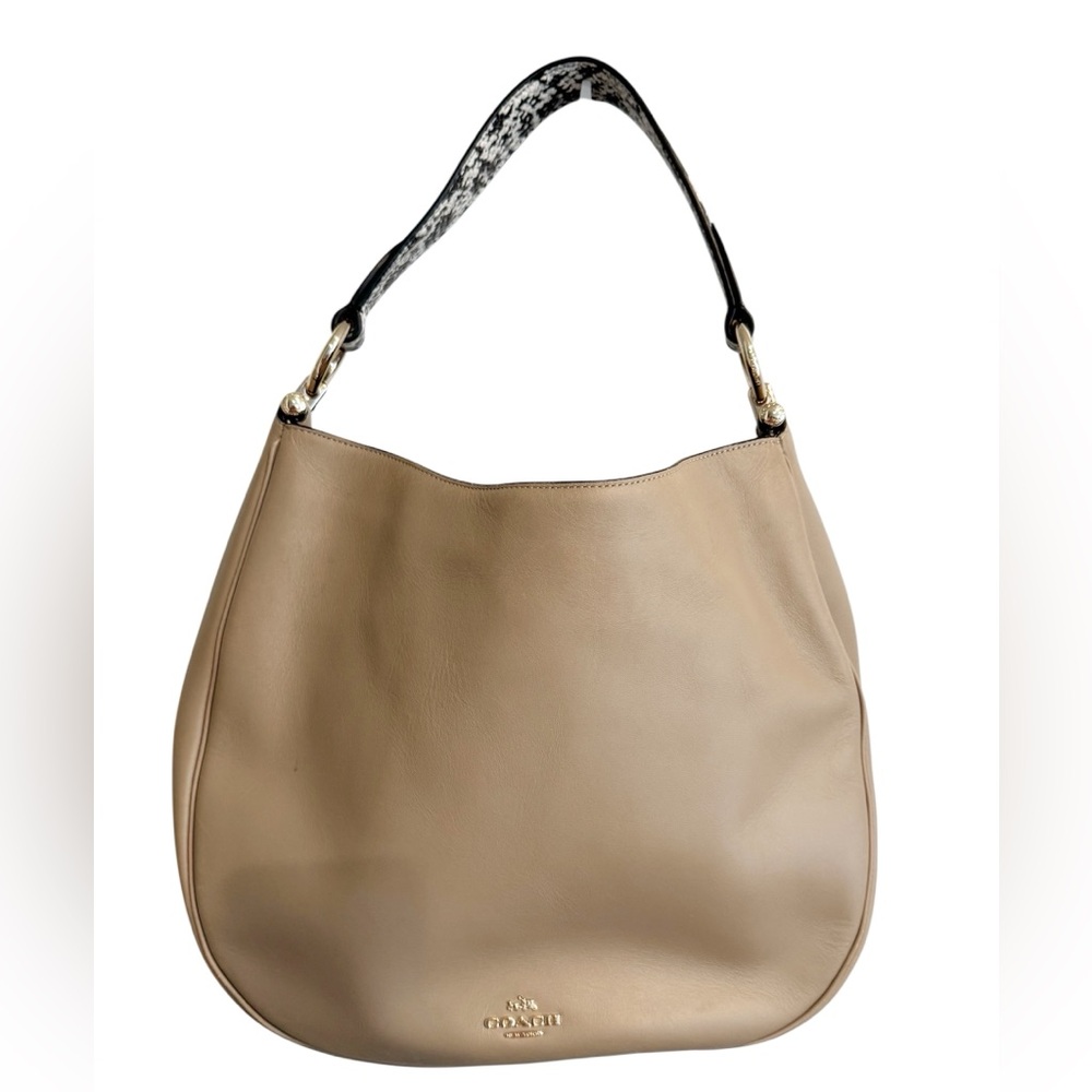 Coach Nomad Taupe Leather Hobo Bag with Snake Skin Strap